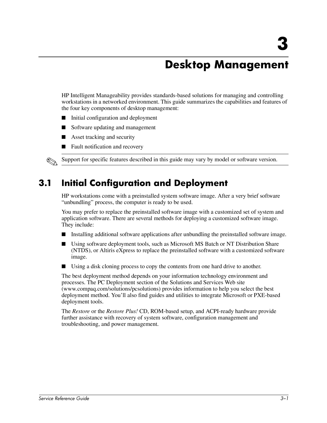 HP xw6000 manual Desktop Management, Initial Configuration and Deployment 