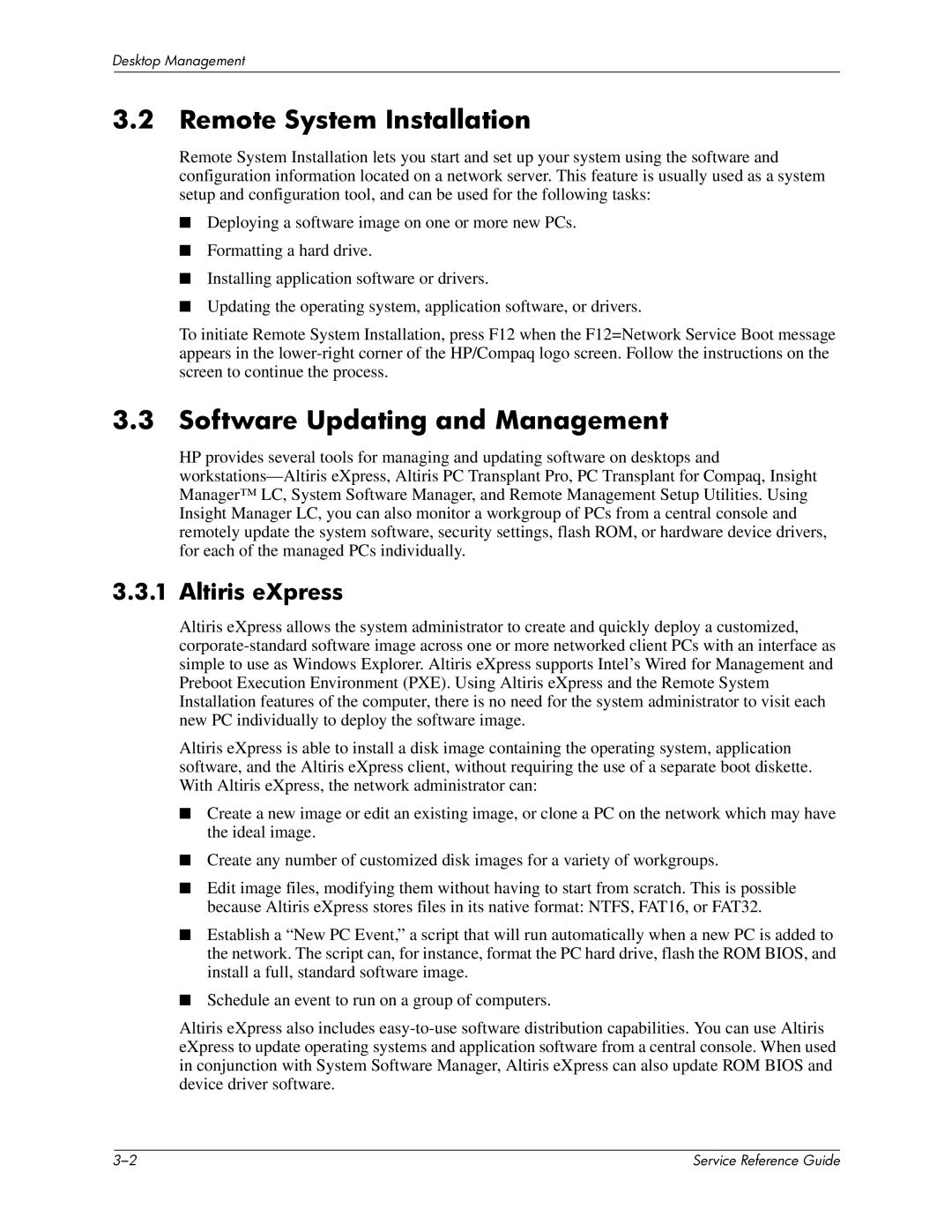 HP xw6000 manual Remote System Installation, Software Updating and Management, Altiris eXpress 