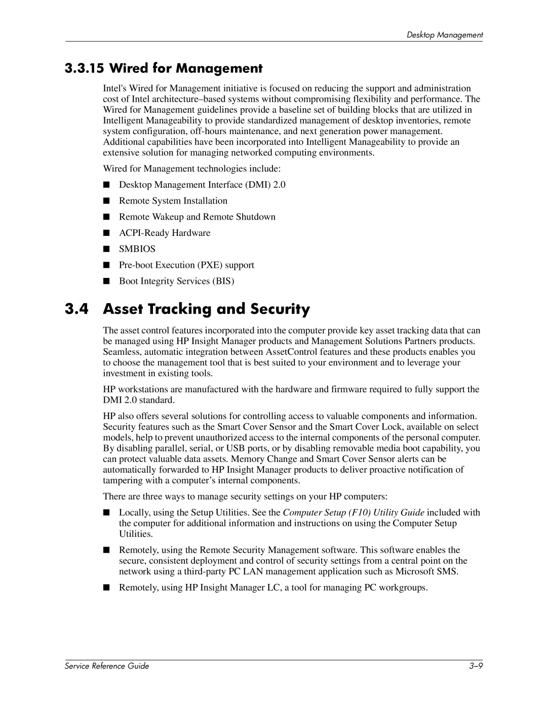 HP xw6000 manual Asset Tracking and Security, Wired for Management 