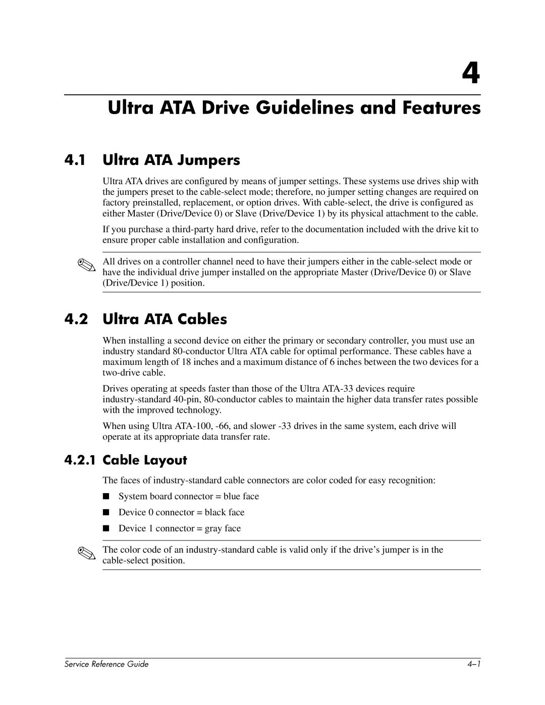 HP xw6000 manual Ultra ATA Drive Guidelines and Features, Ultra ATA Jumpers, Ultra ATA Cables, Cable Layout 