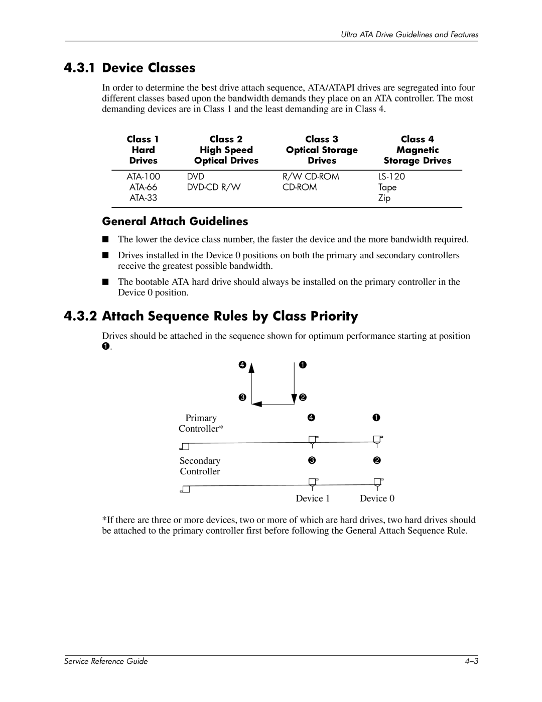 HP xw6000 manual Device Classes, Attach Sequence Rules by Class Priority, General Attach Guidelines 