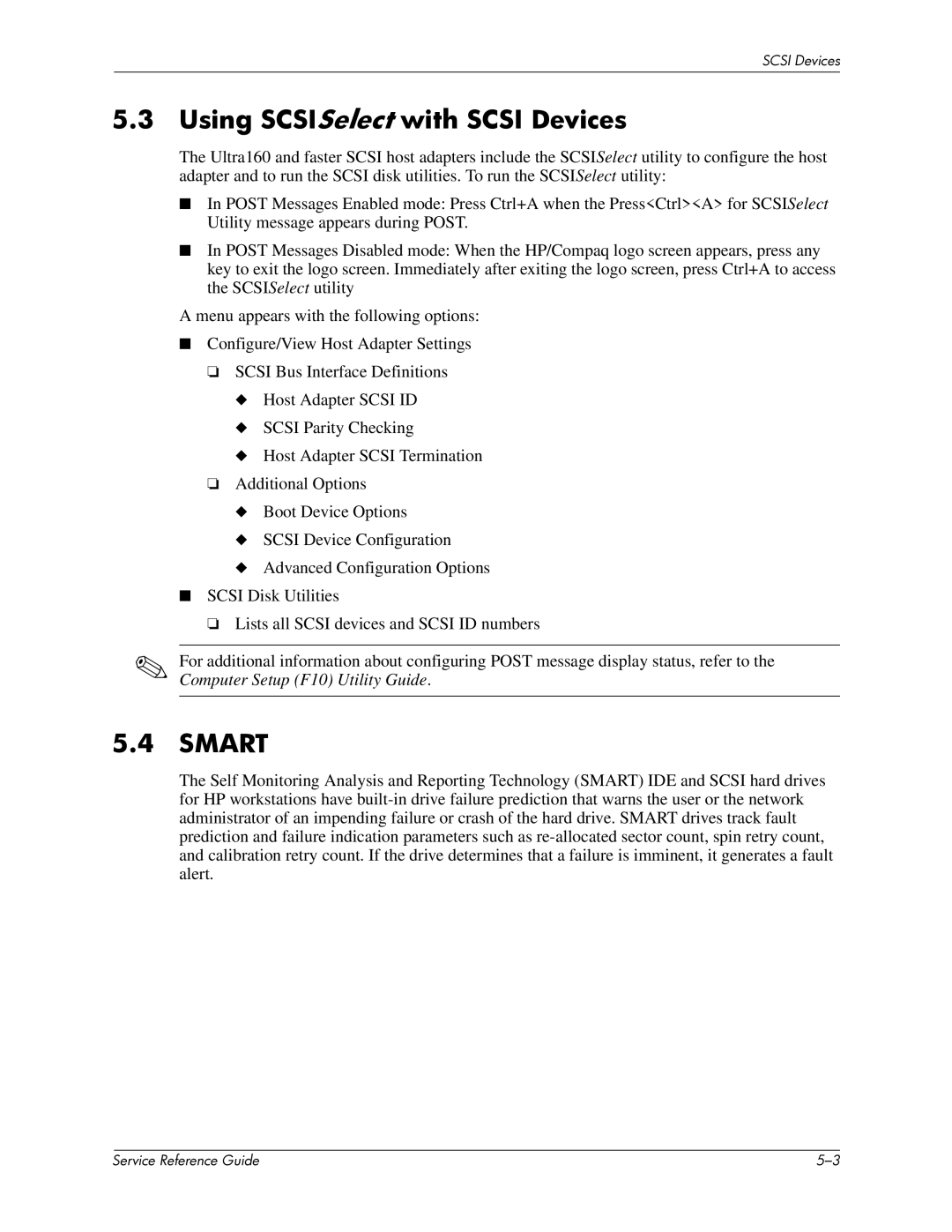 HP xw6000 manual Using SCSISelect with Scsi Devices 