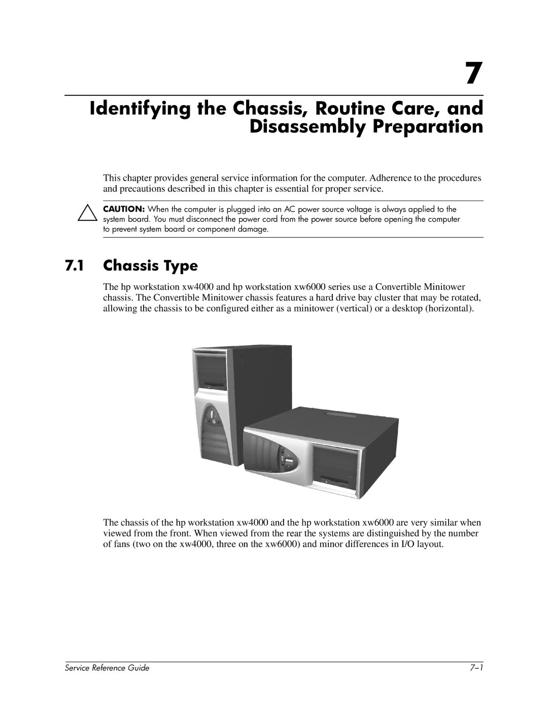 HP xw6000 manual Chassis Type 