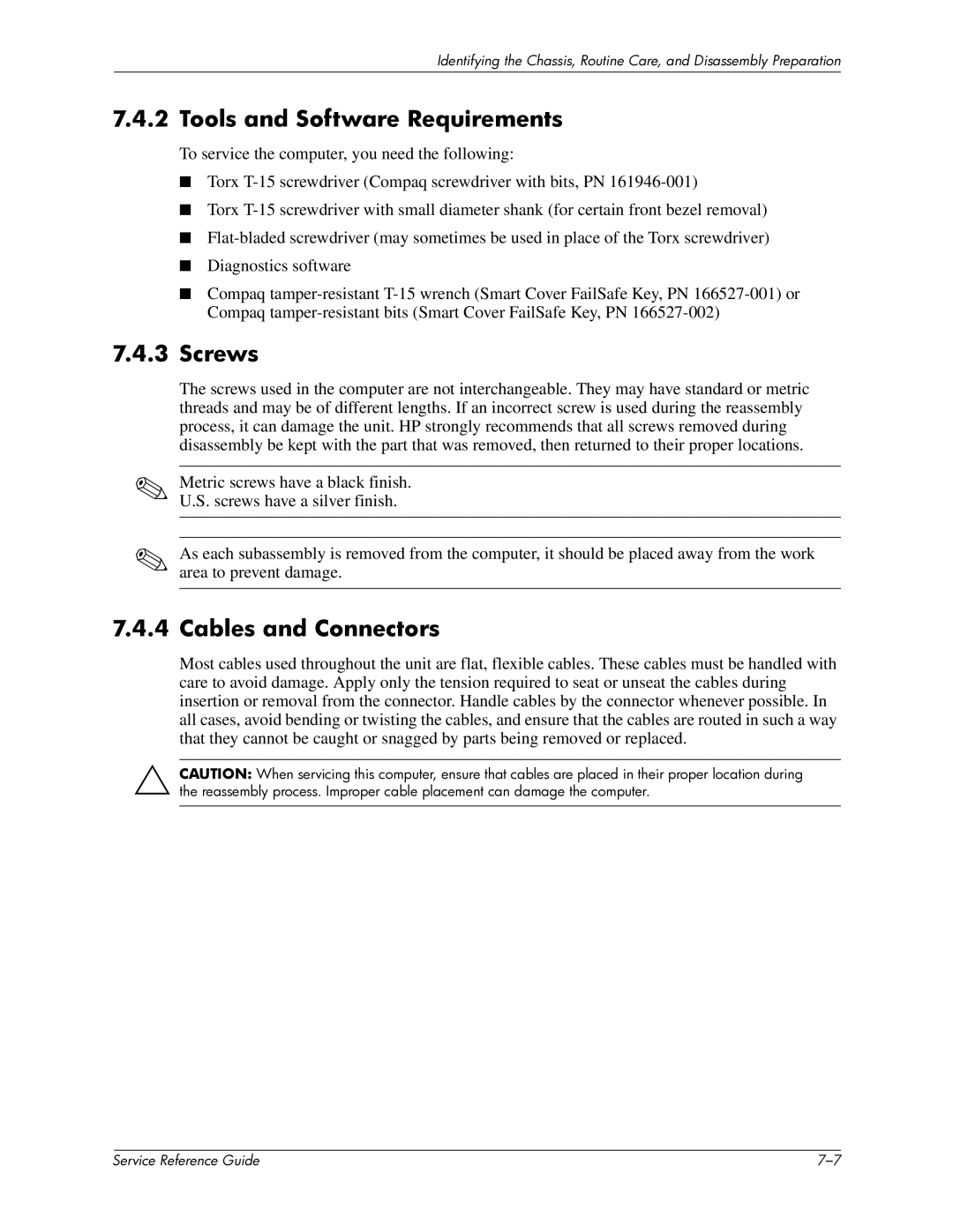 HP xw6000 manual Tools and Software Requirements, Screws, Cables and Connectors 