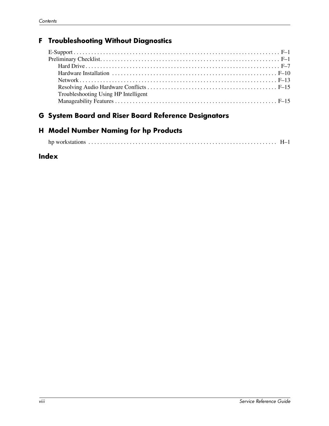 HP xw6000 manual Troubleshooting Without Diagnostics, Index 