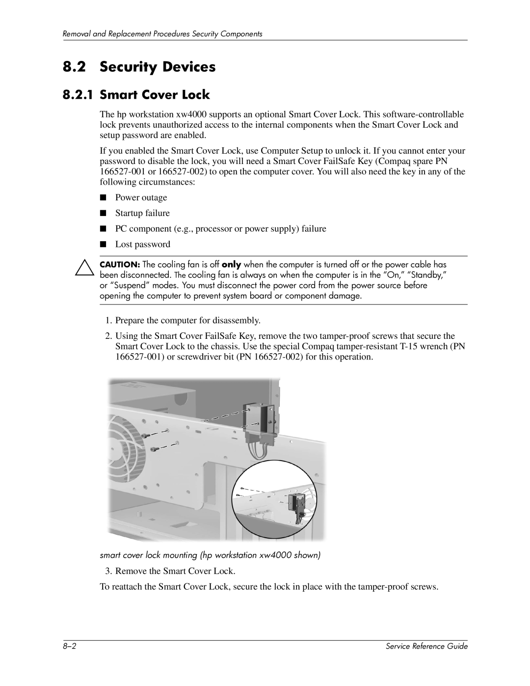 HP xw6000 manual Security Devices, Smart Cover Lock 