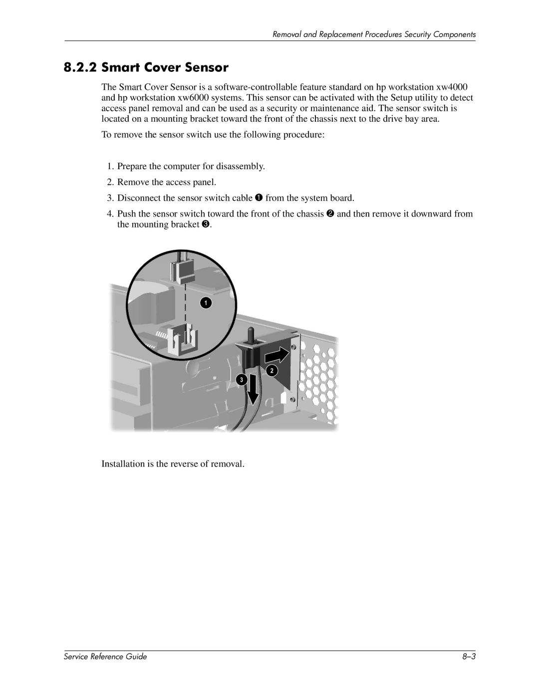 HP xw6000 manual Smart Cover Sensor 