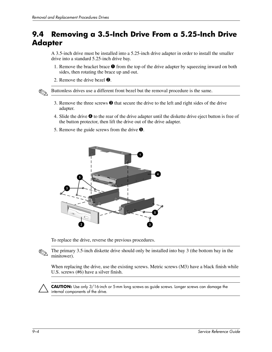 HP xw6000 manual Removing a 3.5-Inch Drive From a 5.25-Inch Drive Adapter 