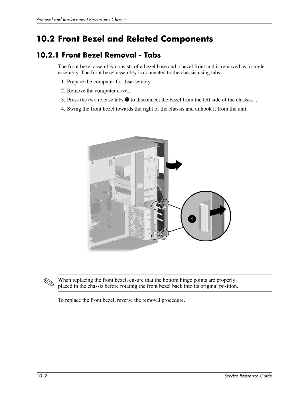 HP xw6000 manual Front Bezel and Related Components, Front Bezel Removal Tabs 