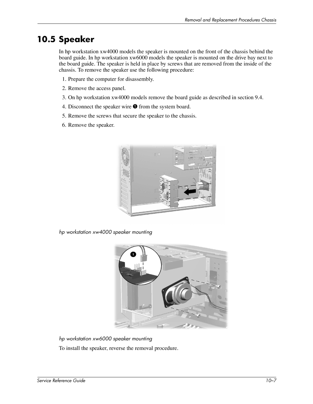 HP xw6000 manual Speaker 