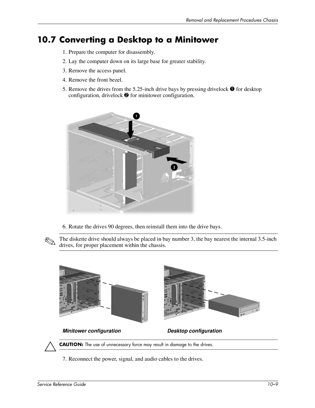 HP xw6000 manual Converting a Desktop to a Minitower 