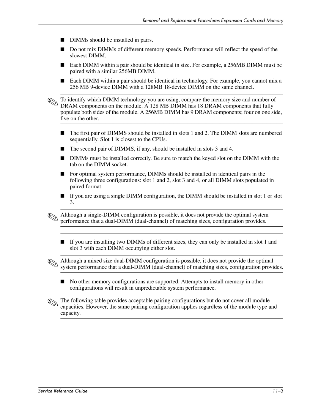 HP xw6000 manual Service Reference Guide 11-3 