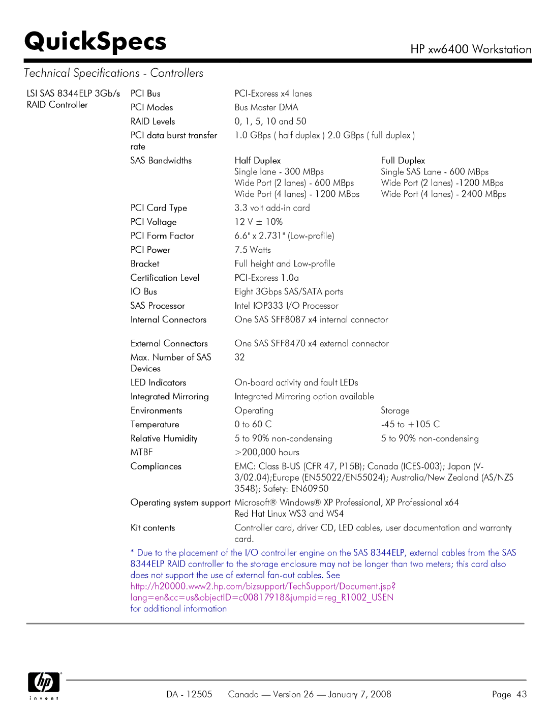 HP XW6400X manual RAID Levels, Max. Number of SAS Devices LED Indicators 