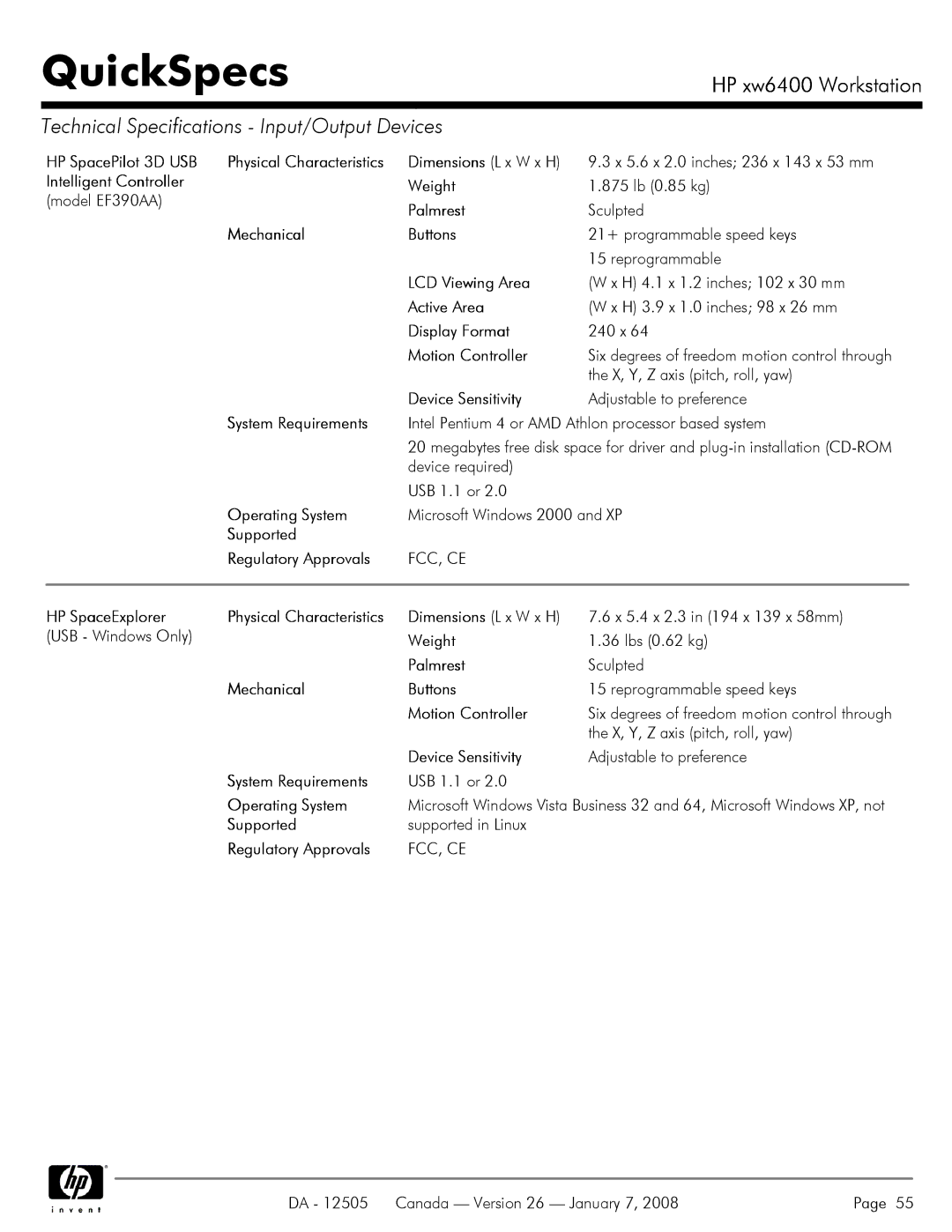 HP XW6400X manual Fcc, Ce 