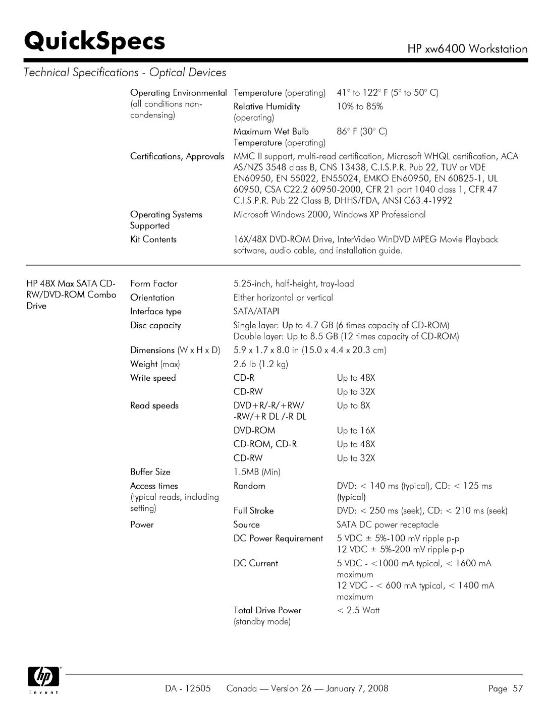 HP XW6400X manual Cd-Rw, Cd-Rom, Cd-R 