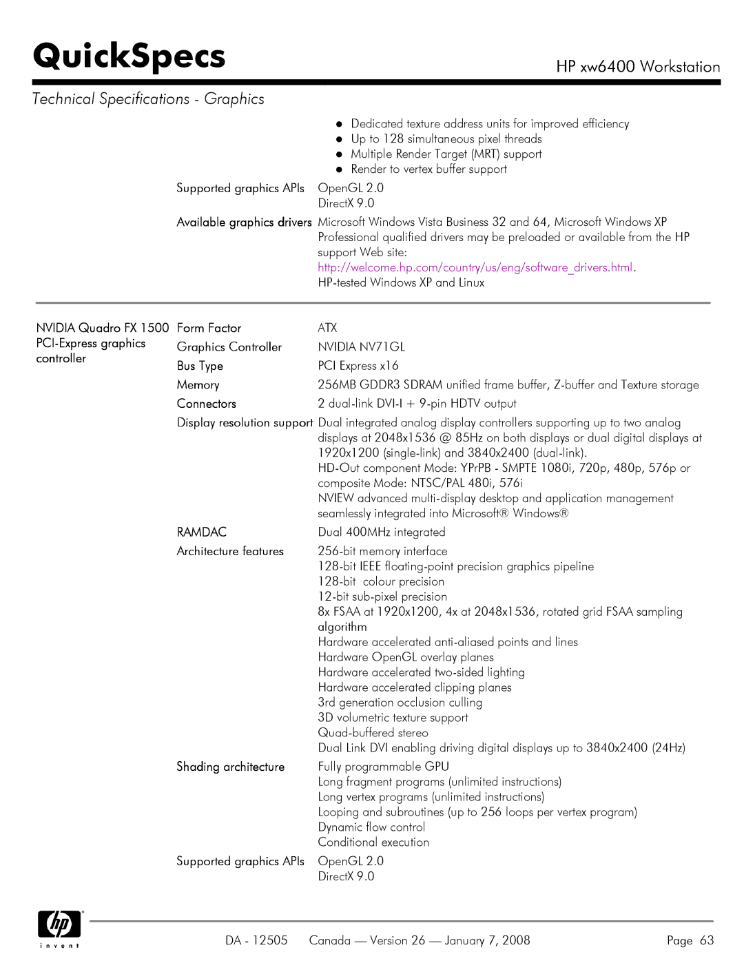 HP XW6400X manual HP xw6400 Workstation 