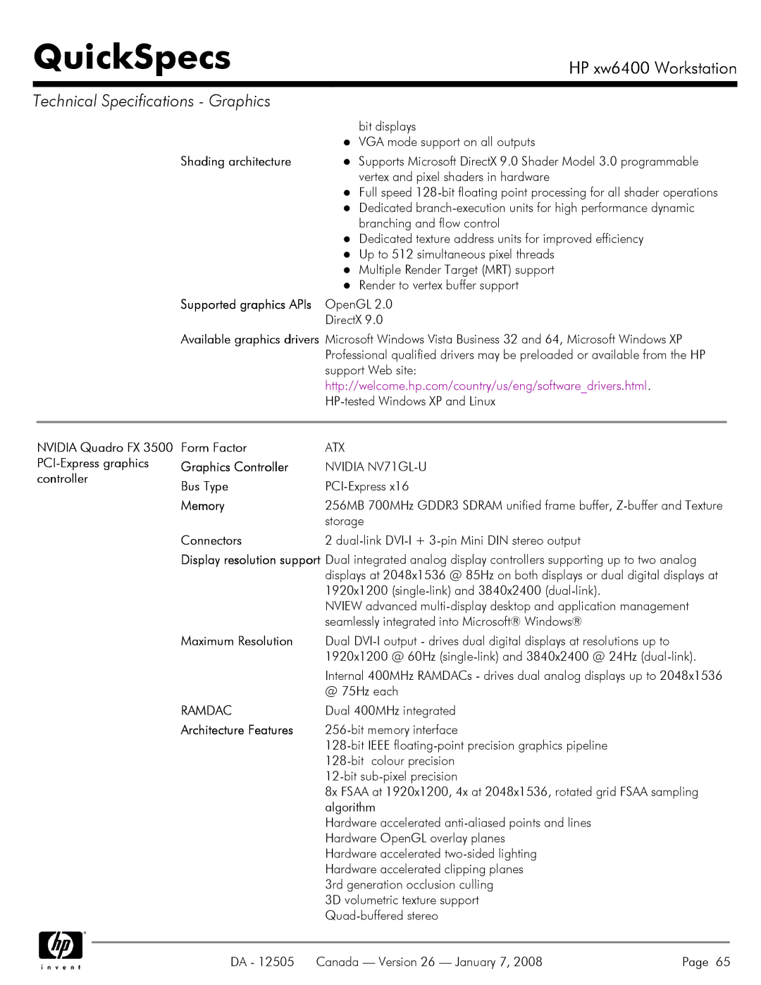 HP XW6400X manual HP xw6400 Workstation 