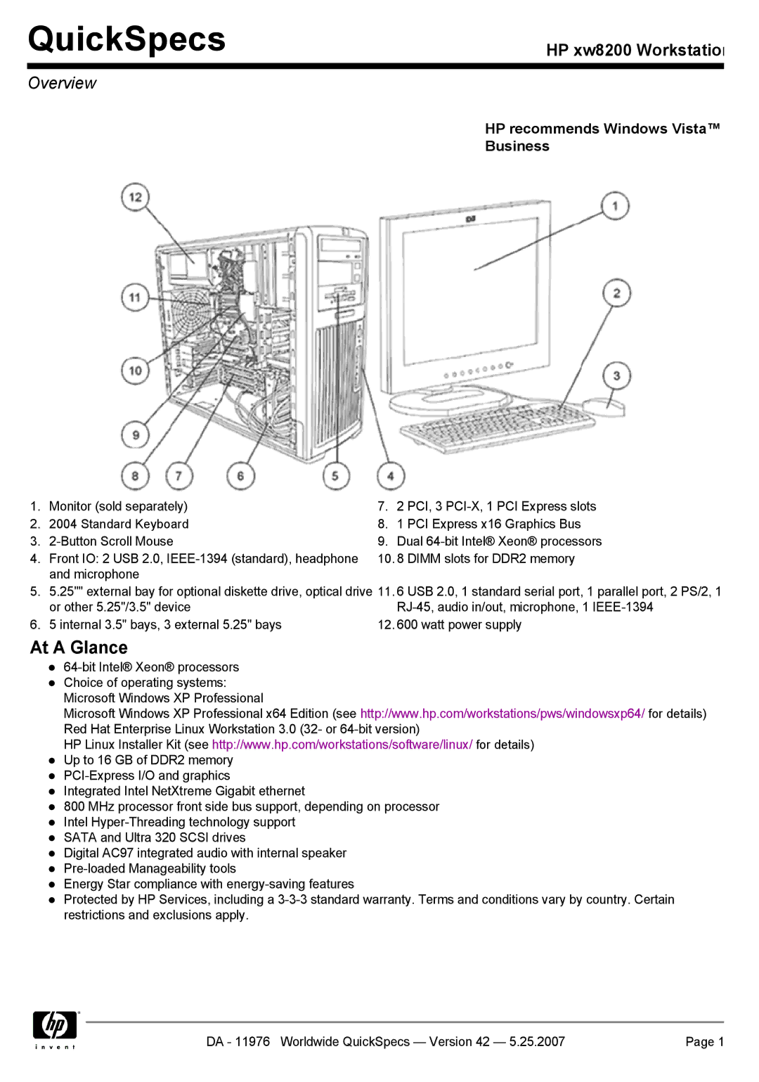 HP xw8200 manual QuickSpecs, Overview 