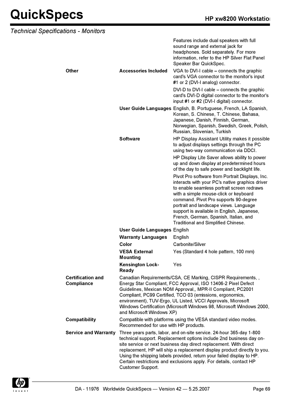 HP xw8200 manual Features include dual speakers with full 