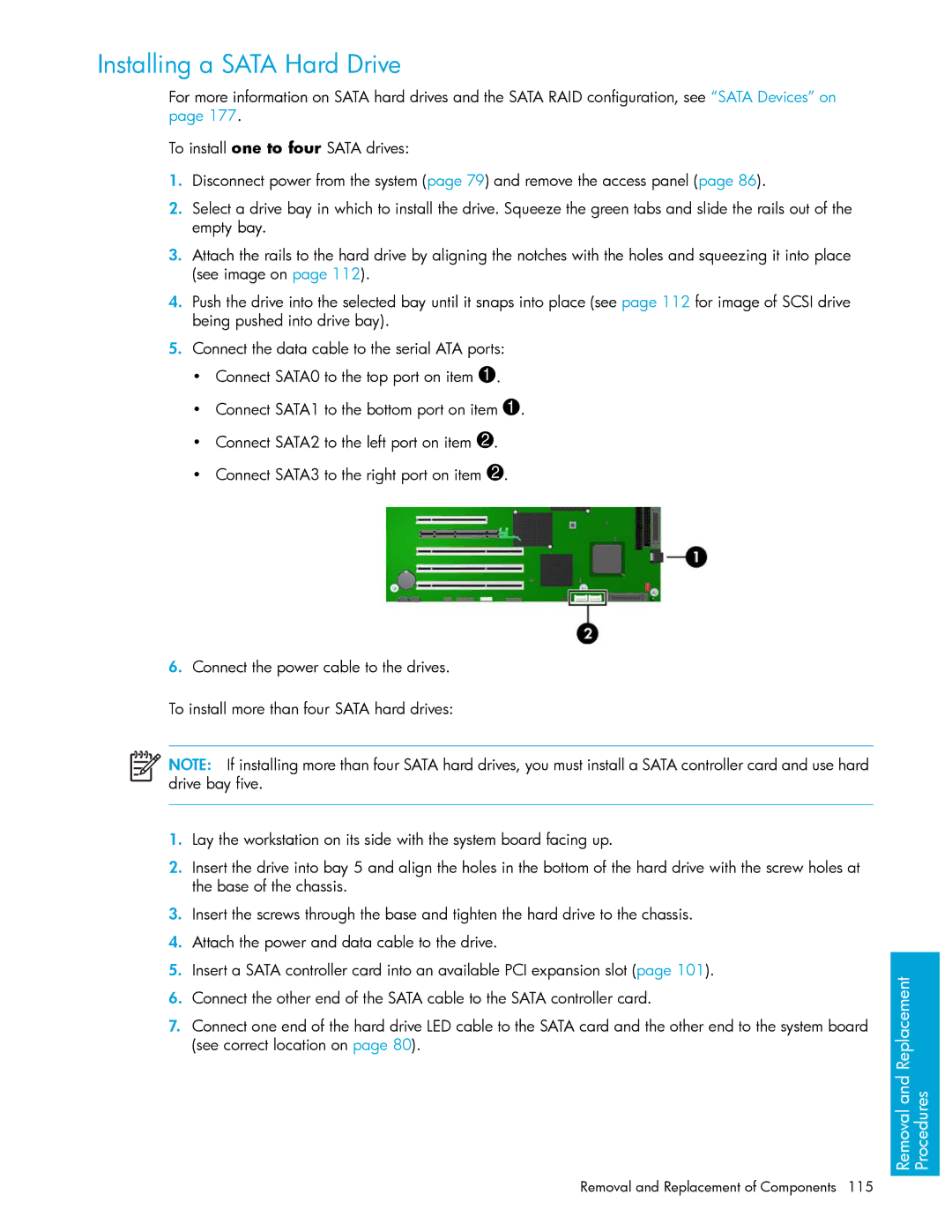 HP xw9300 manual Installing a Sata Hard Drive 