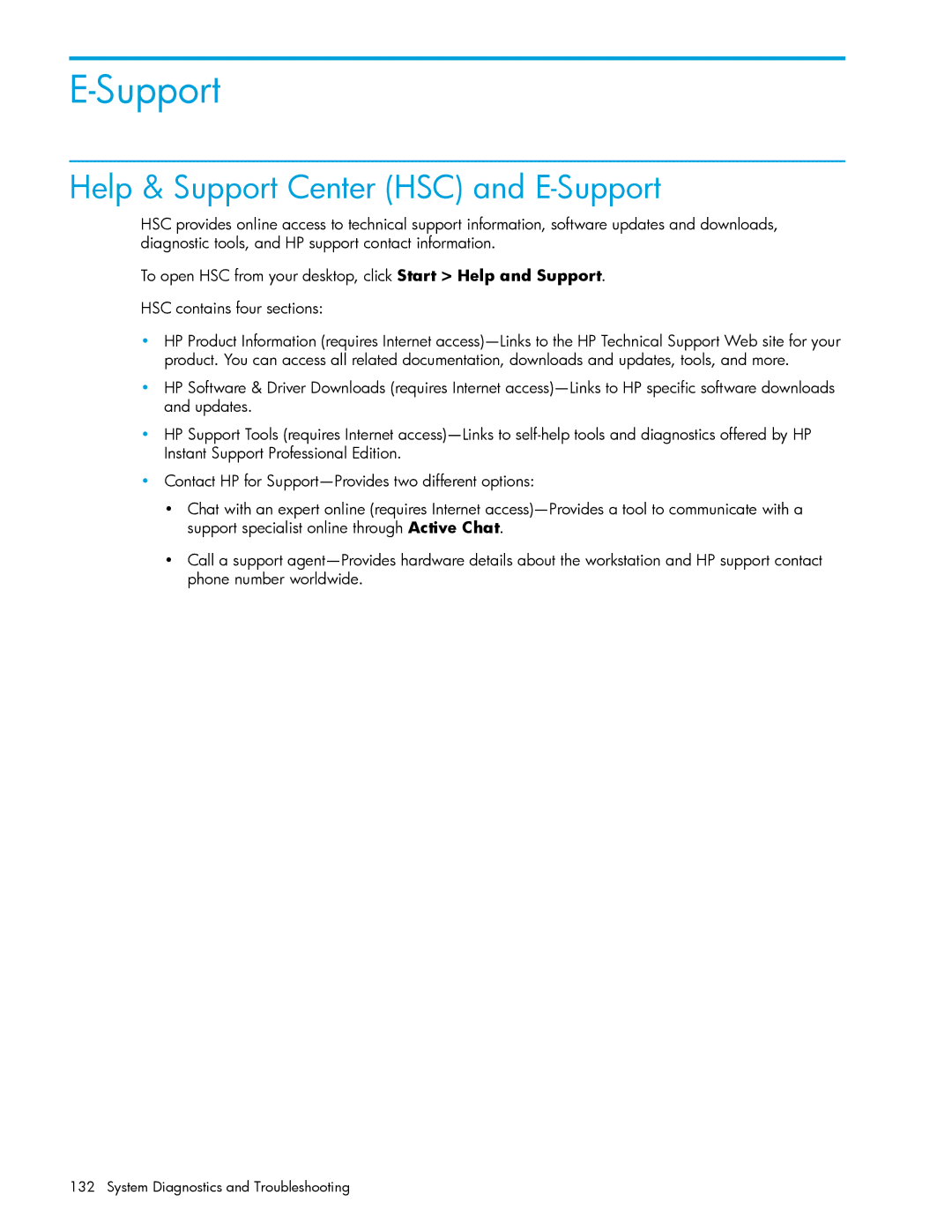 HP xw9300 manual Help & Support Center HSC and E-Support 