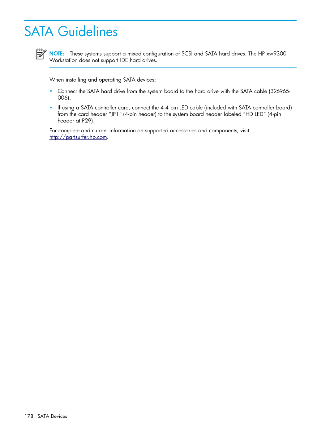 HP xw9300 manual Sata Guidelines 