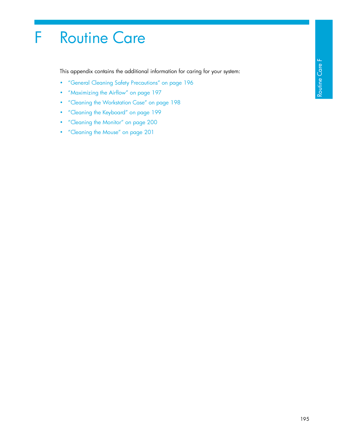 HP xw9300 manual Routine Care 