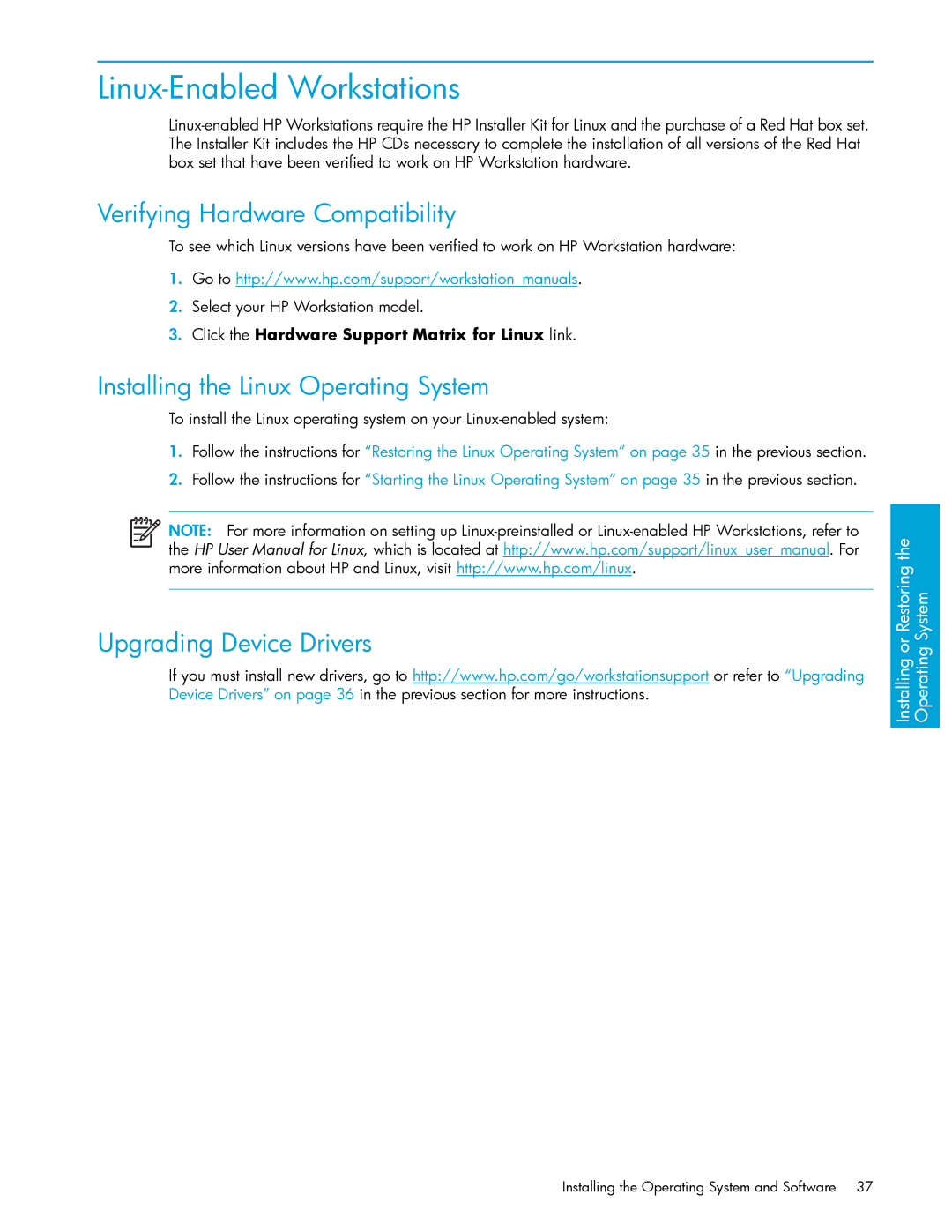 HP xw9300 manual Linux-Enabled Workstations, Verifying Hardware Compatibility, Installing the Linux Operating System 