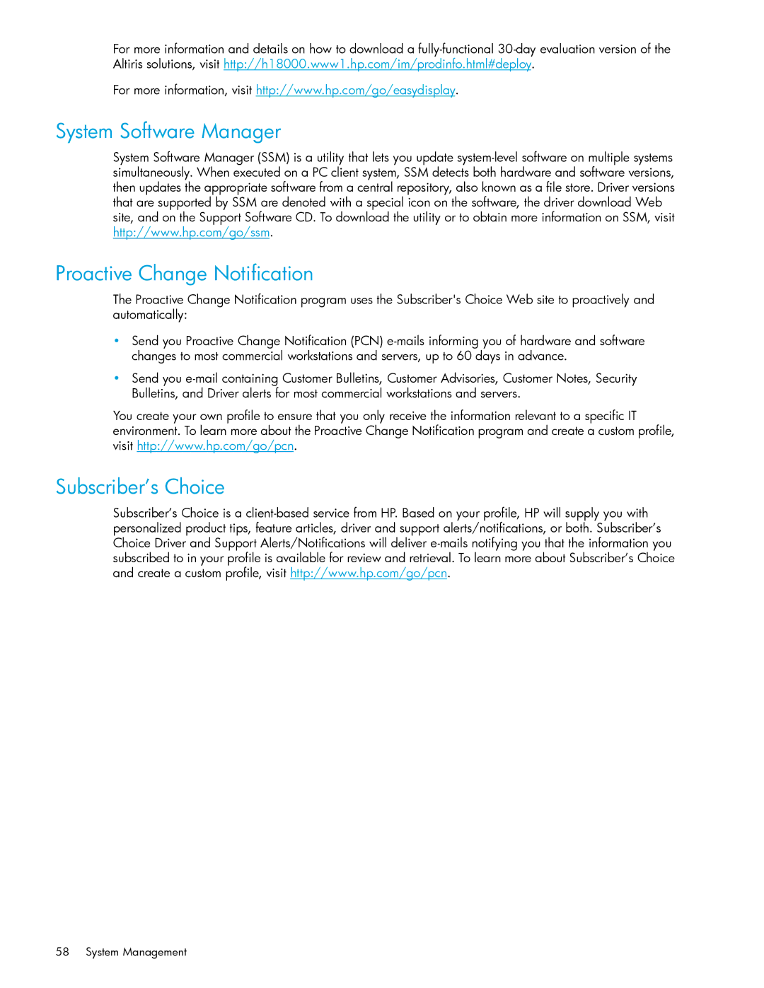 HP xw9300 manual System Software Manager Proactive Change Notification, Subscriber’s Choice 