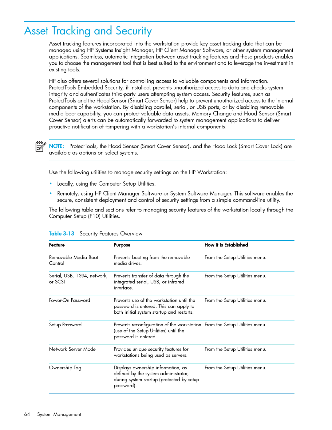 HP xw9300 manual Asset Tracking and Security 