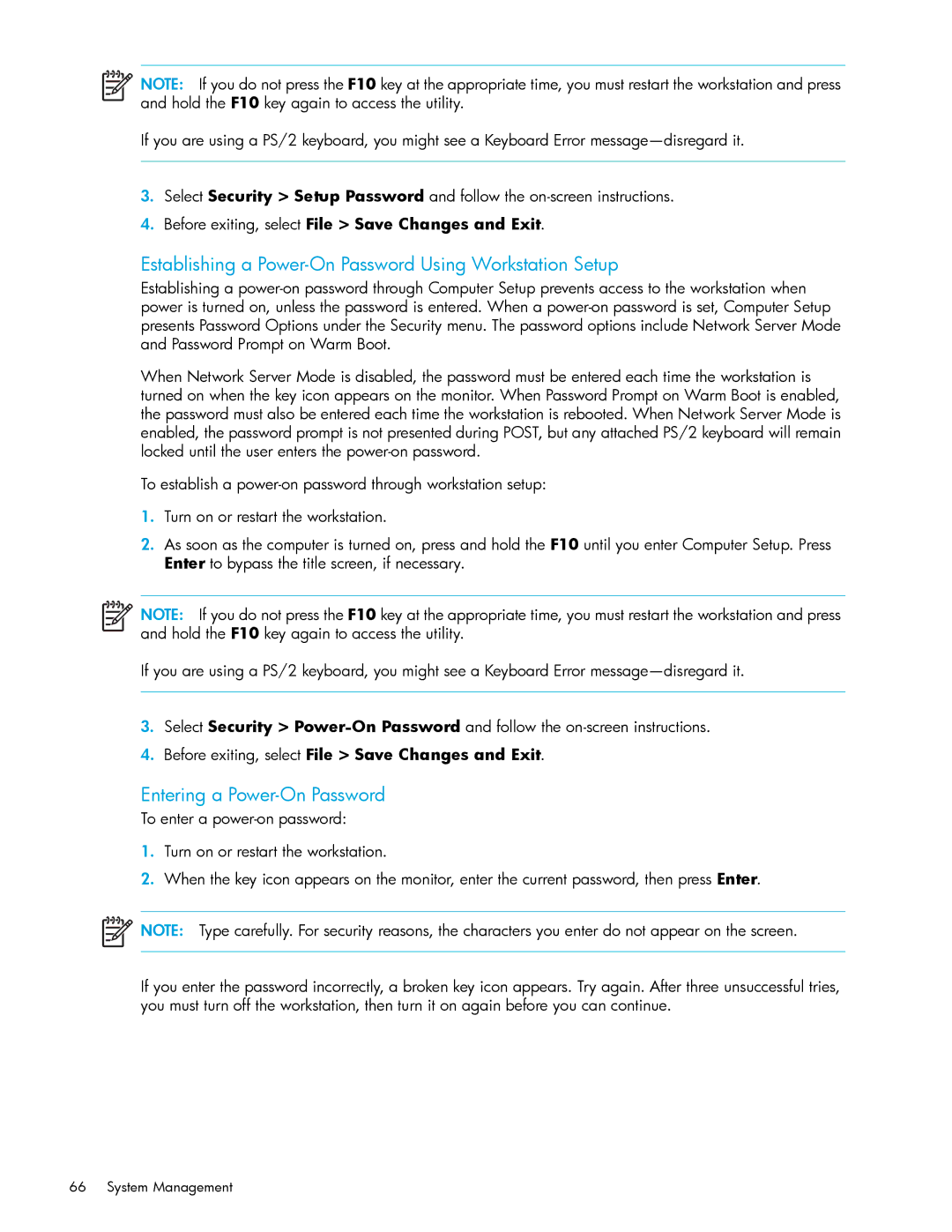 HP xw9300 manual Establishing a Power-On Password Using Workstation Setup 