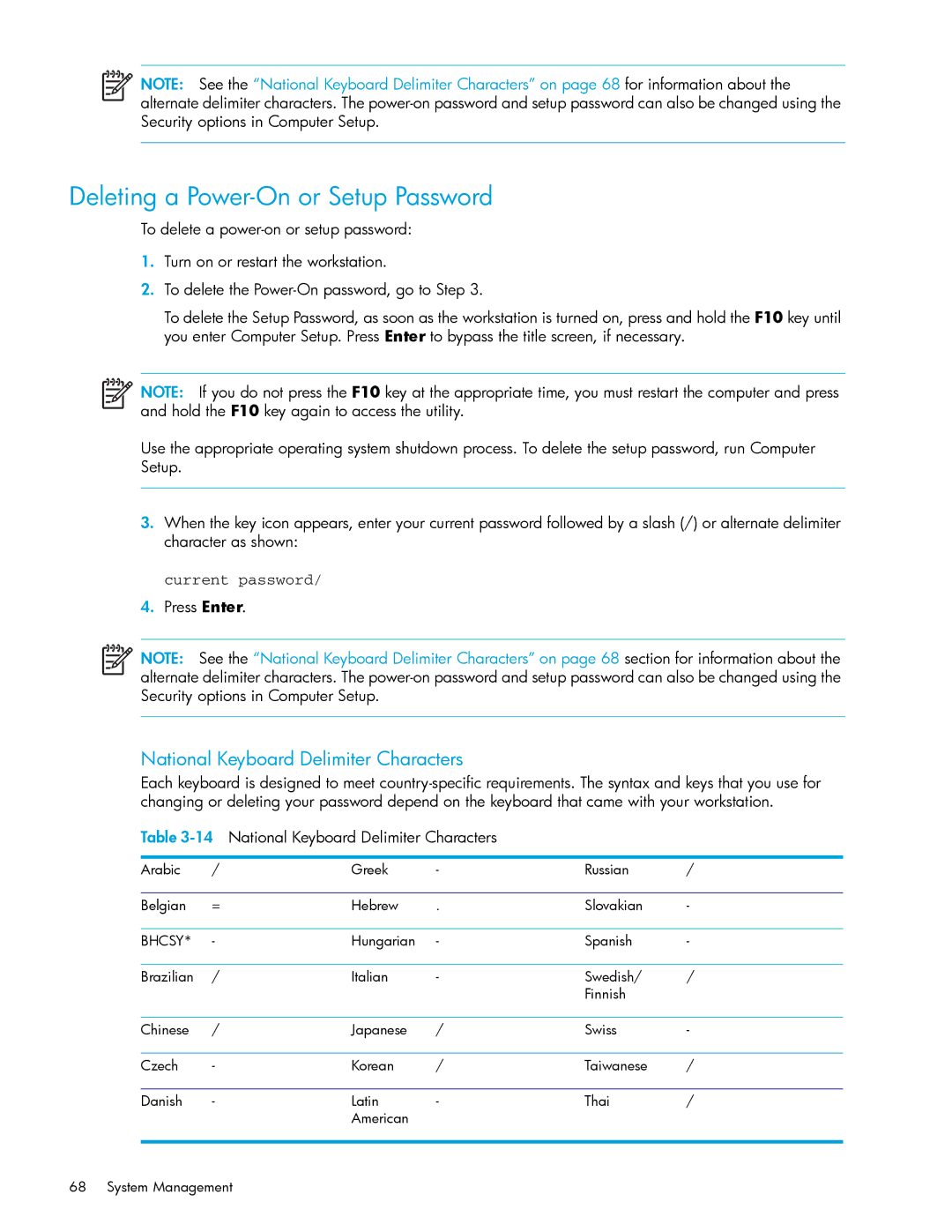 HP xw9300 manual Deleting a Power-On or Setup Password, Press Enter 