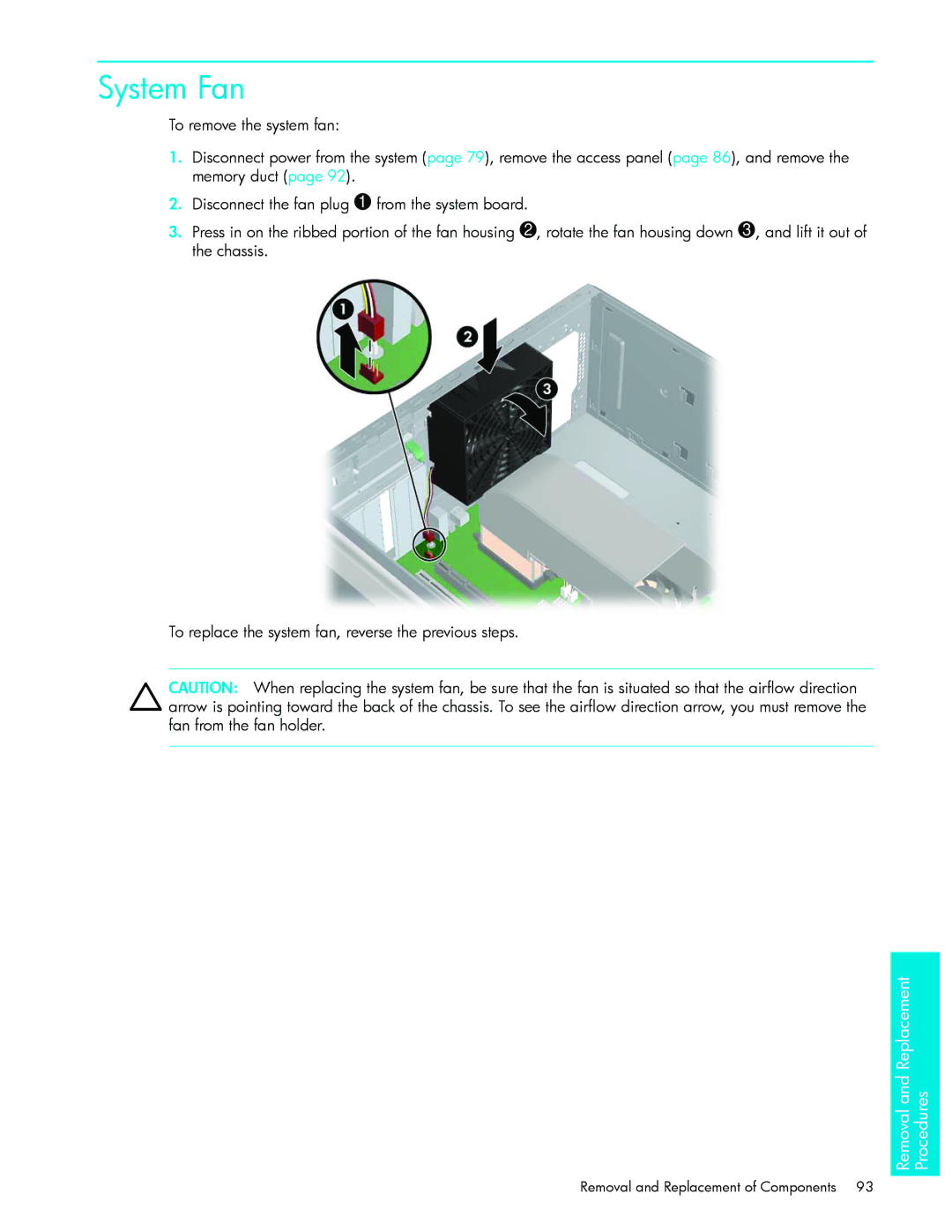 HP xw9300 manual System Fan 