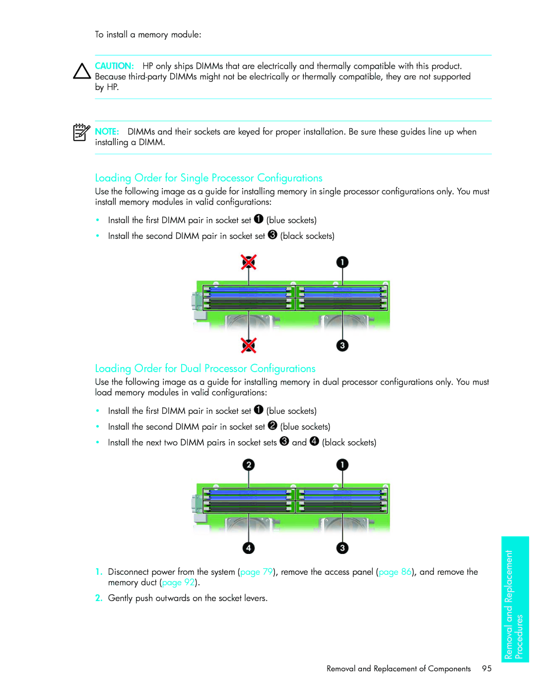 HP xw9300 manual Loading Order for Single Processor Configurations, To install a memory module 