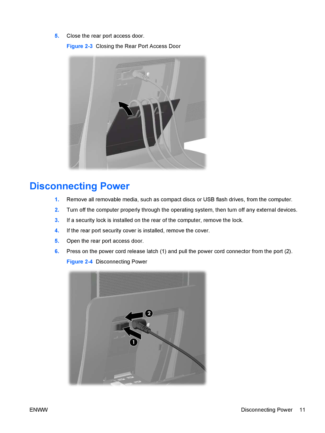 HP 9300, XZ837UT manual Disconnecting Power, 3Closing the Rear Port Access Door 