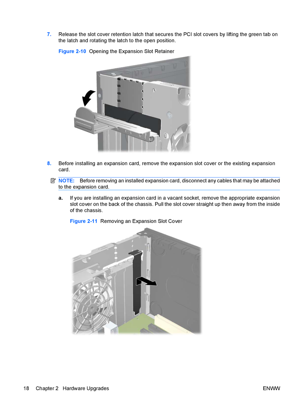 HP XZ930UT, VS832UT, 6000 manual 11Removing an Expansion Slot Cover Hardware Upgrades 