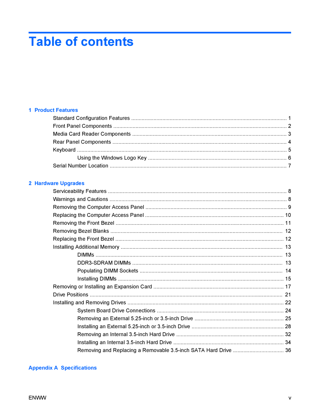 HP 6000, XZ930UT, VS832UT manual Table of contents 