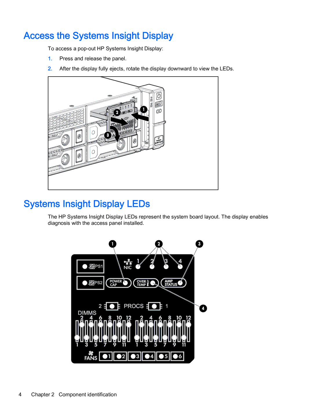 HP Z Virtual manual Access the Systems Insight Display, Systems Insight Display LEDs 