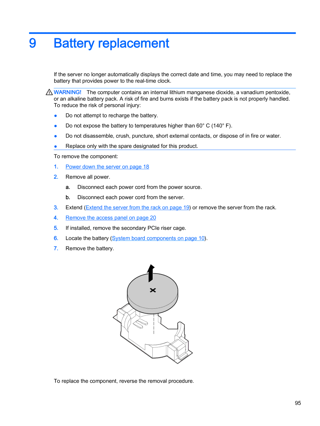 HP Z Virtual manual Battery replacement, Locate the battery System board components on 