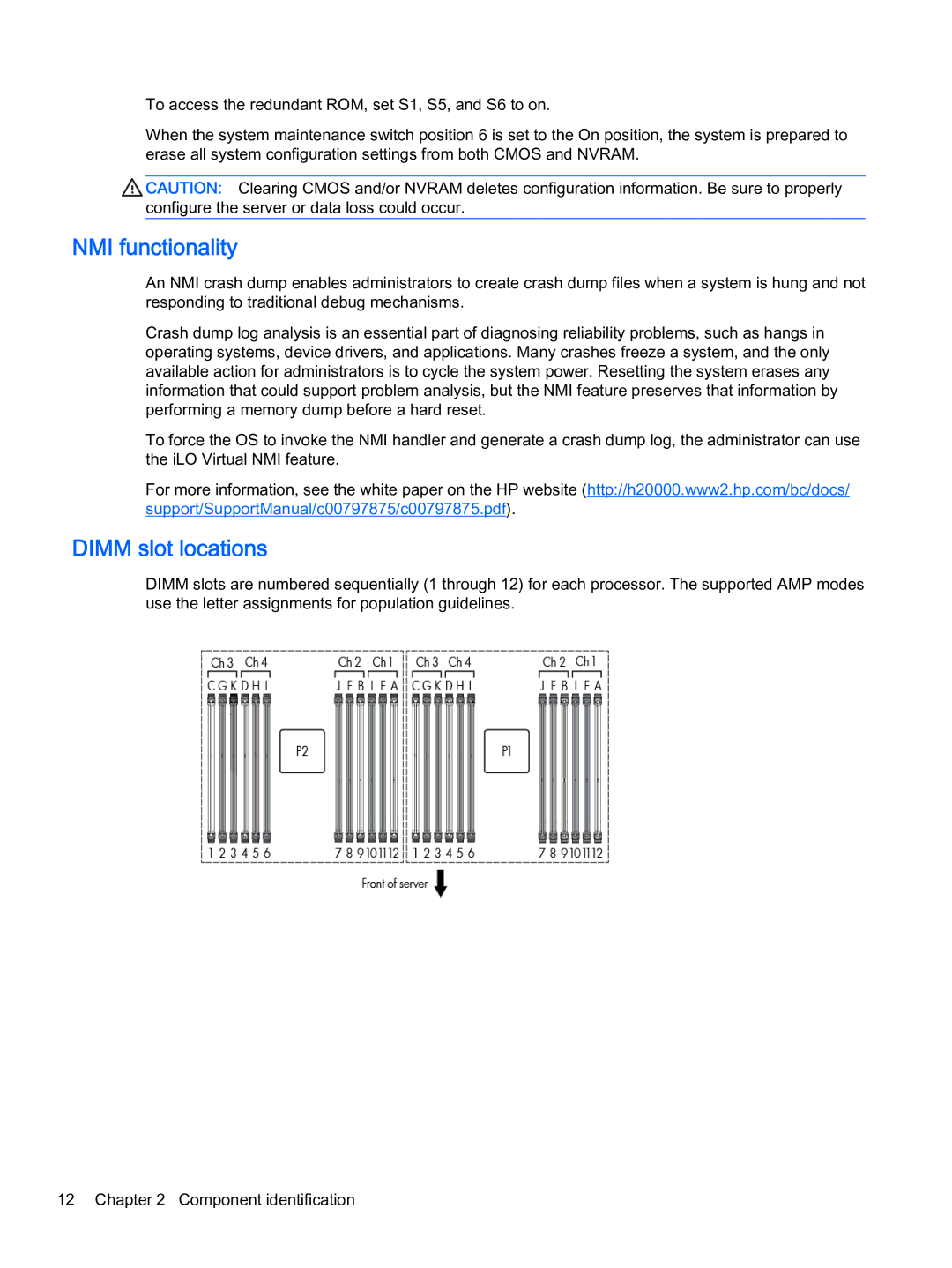 HP Z Virtual manual NMI functionality, Dimm slot locations 