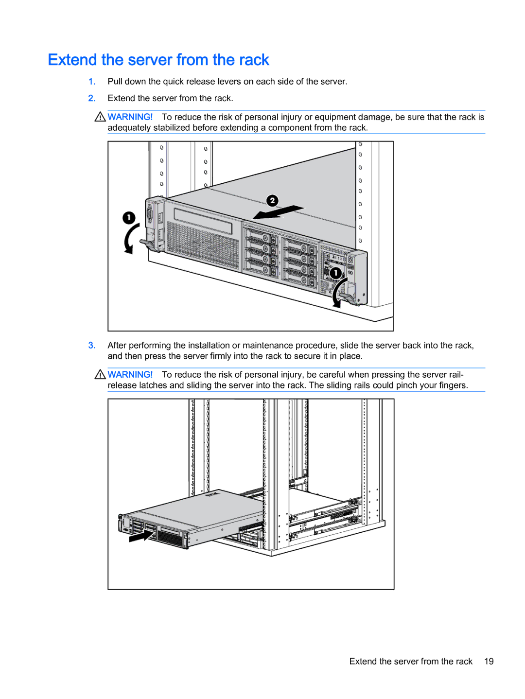 HP Z Virtual manual Extend the server from the rack 