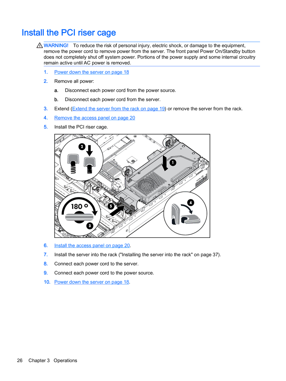 HP Z Virtual manual Install the PCI riser cage, Install the access panel on 