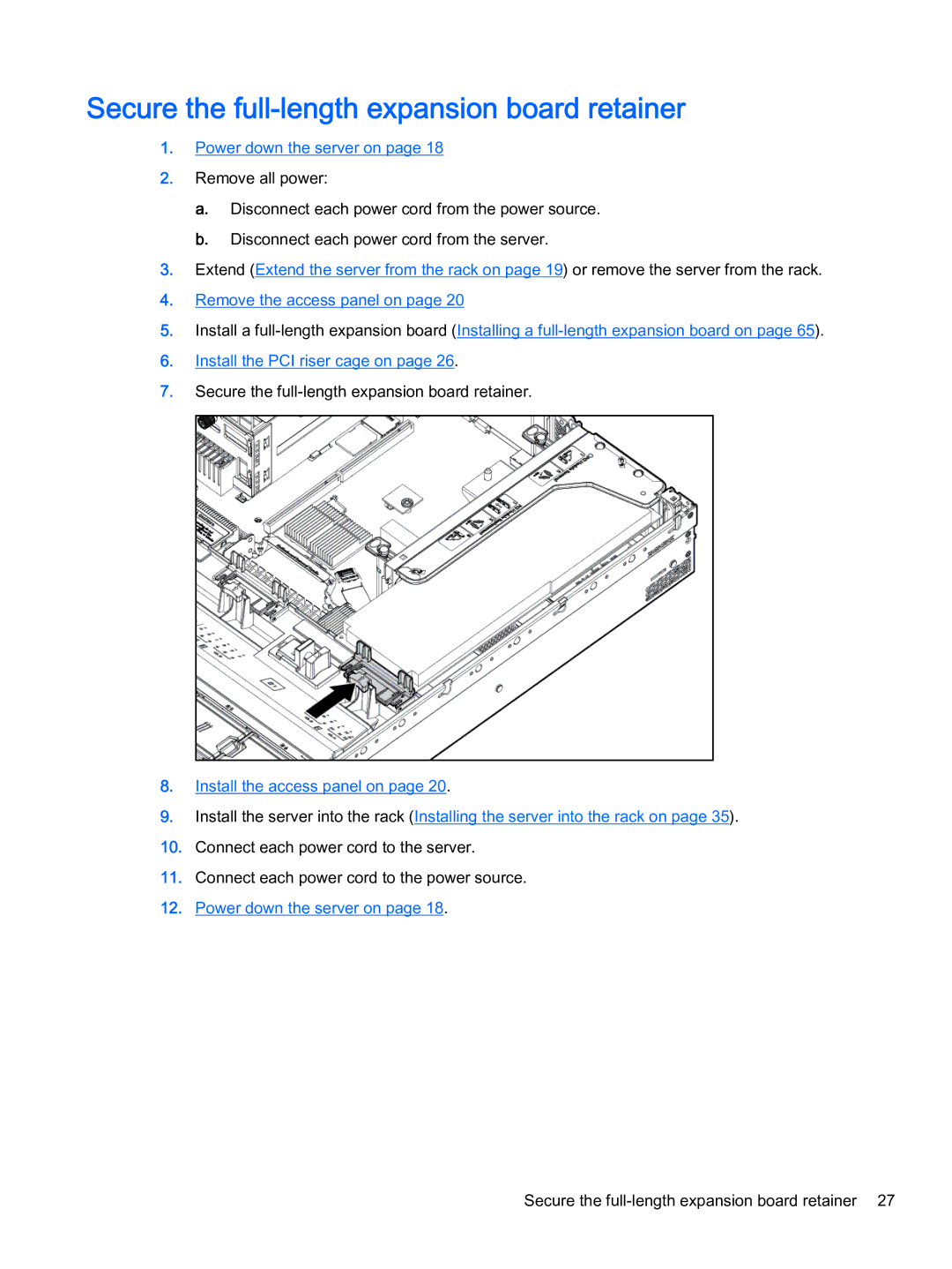 HP Z Virtual manual Secure the full-length expansion board retainer 