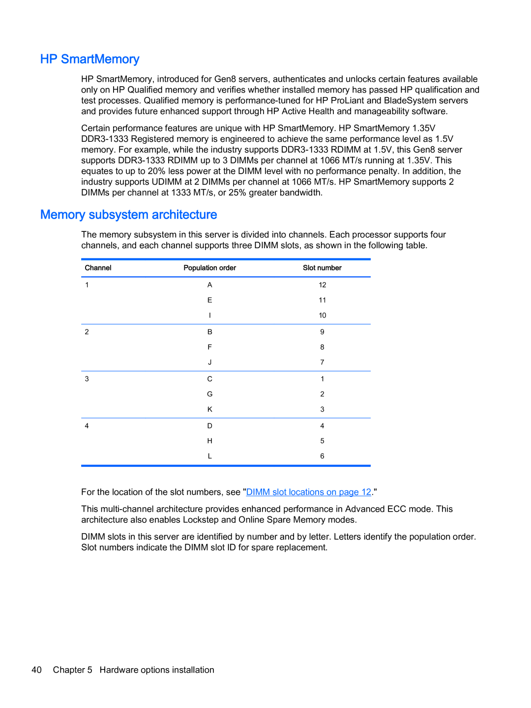 HP Z Virtual manual HP SmartMemory, Memory subsystem architecture 