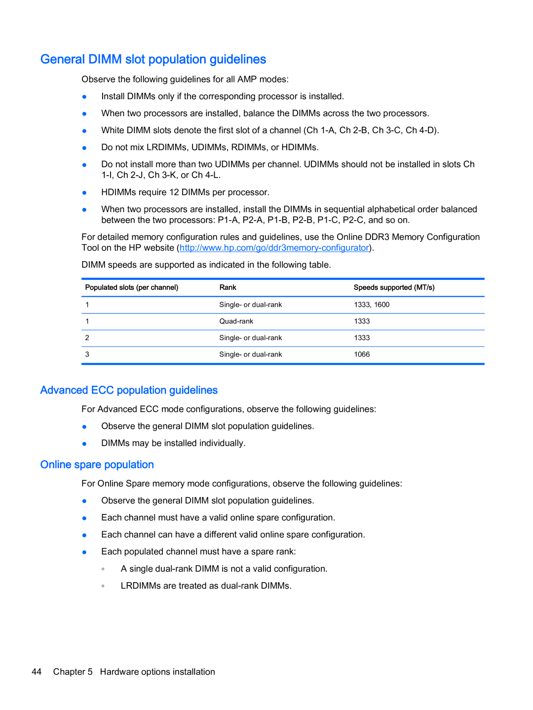 HP Z Virtual manual General Dimm slot population guidelines, Advanced ECC population guidelines 