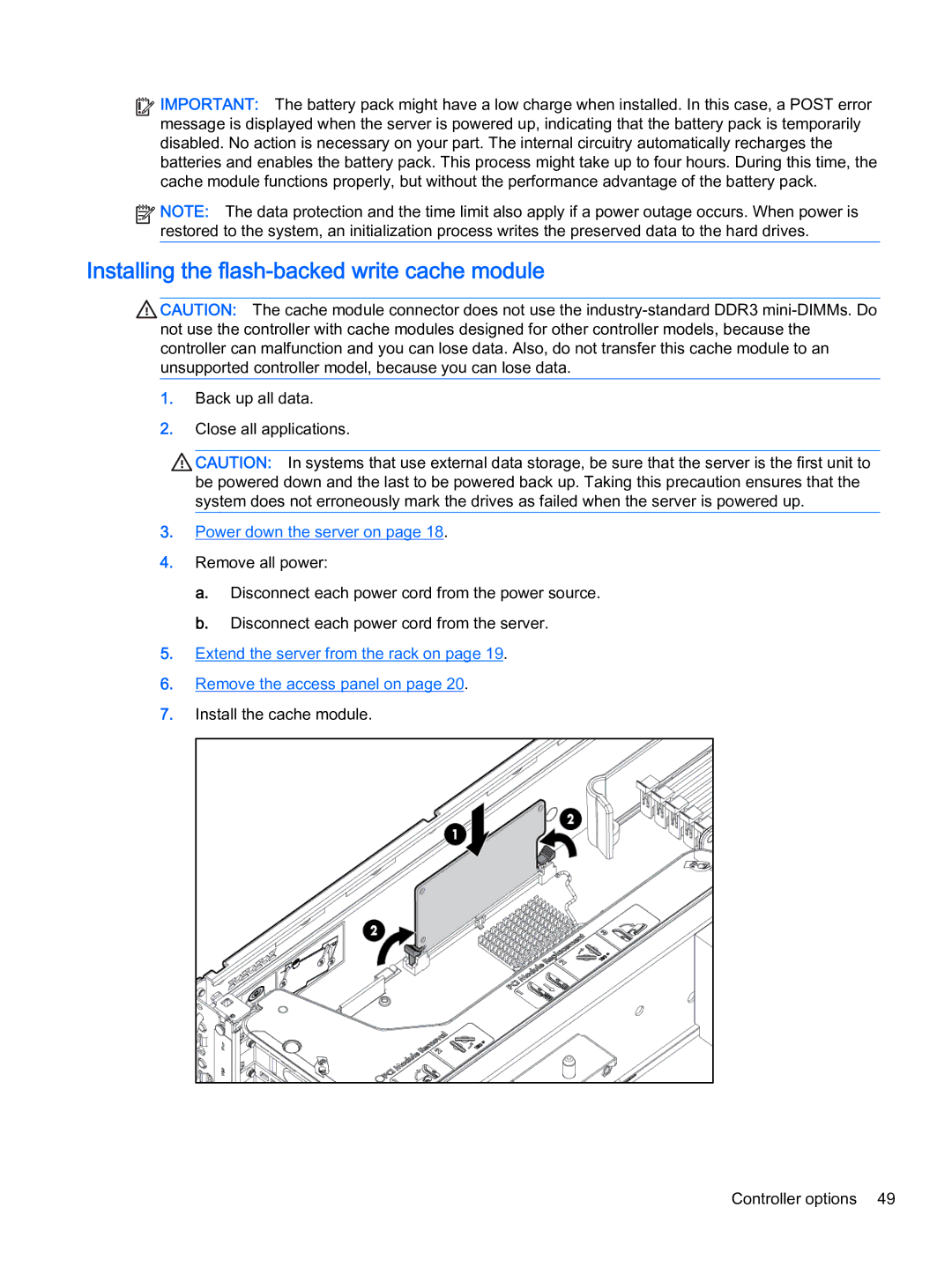 HP Z Virtual manual Installing the flash-backed write cache module 