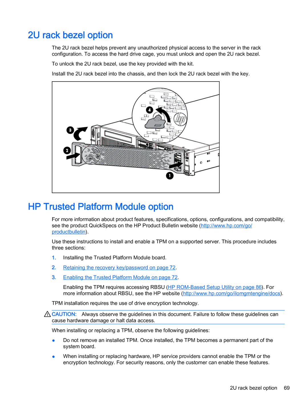 HP Z Virtual manual 2U rack bezel option, HP Trusted Platform Module option 