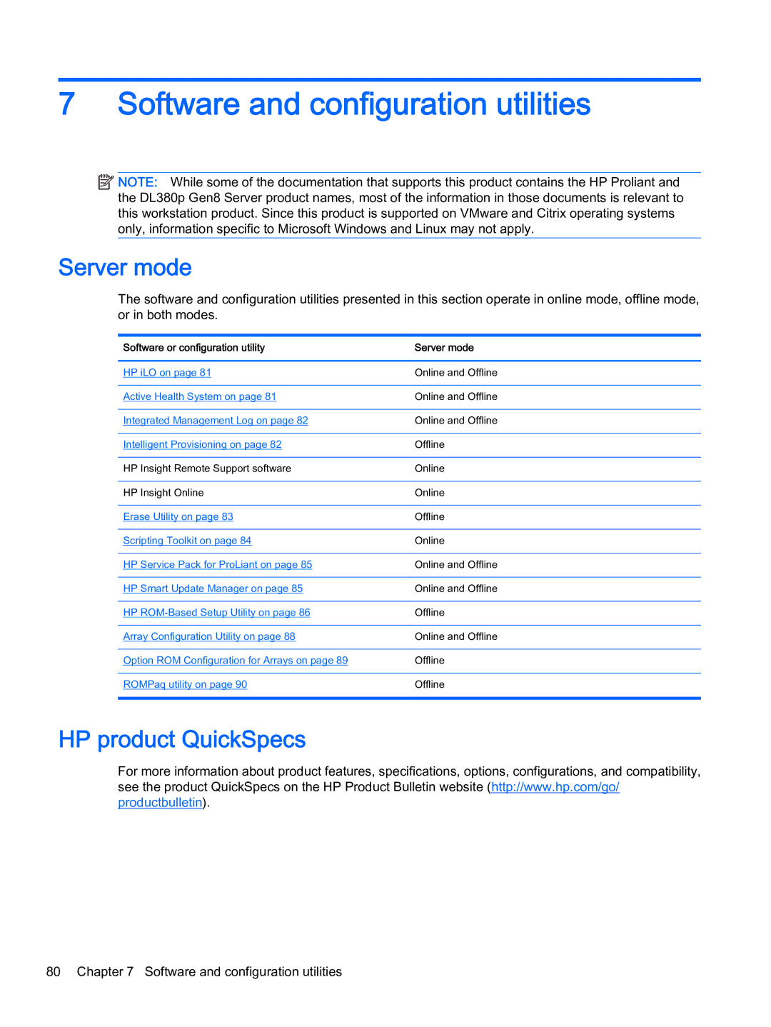 HP Z Virtual manual Software and configuration utilities, Server mode, HP product QuickSpecs 