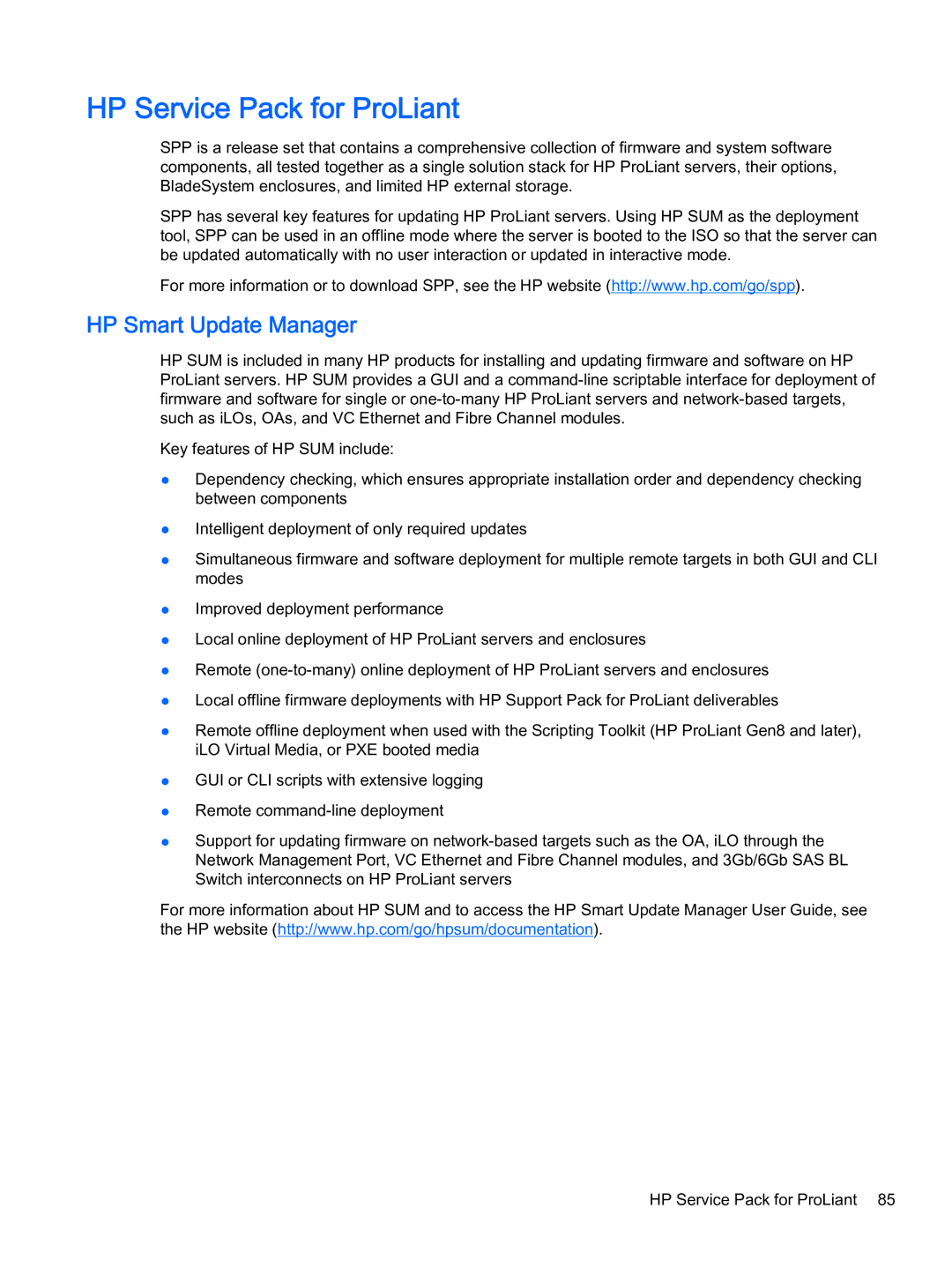 HP Z Virtual manual HP Service Pack for ProLiant, HP Smart Update Manager 