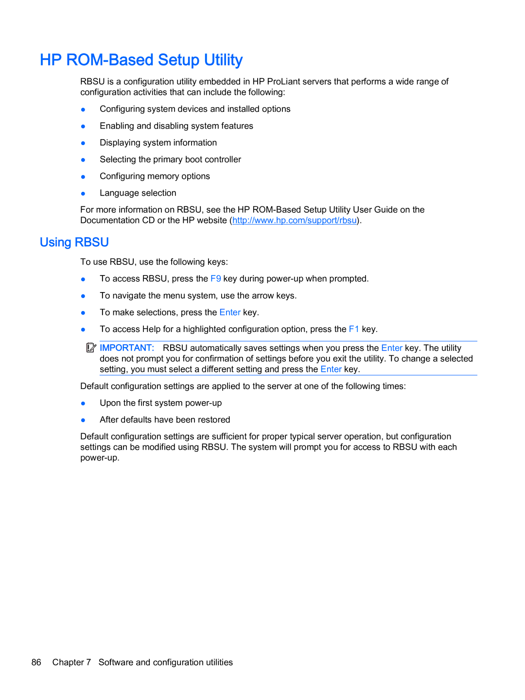 HP Z Virtual manual HP ROM-Based Setup Utility, Using Rbsu 